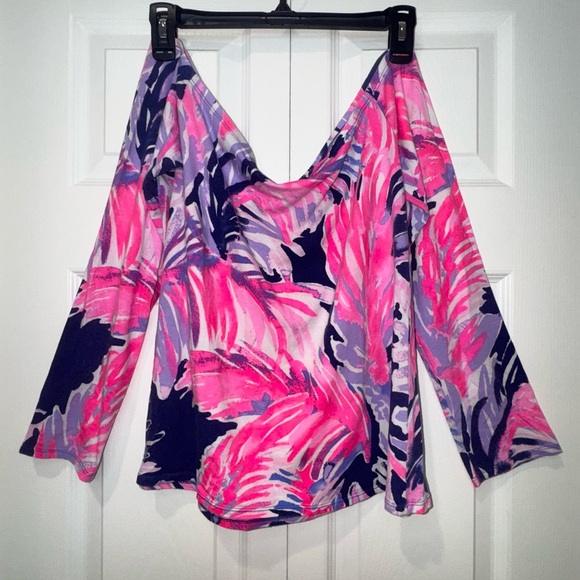 Lilly Pulitzer Audelia Off Shoulder True Blue Paradise Point Size Medium VGUC - Picture 2 of 9